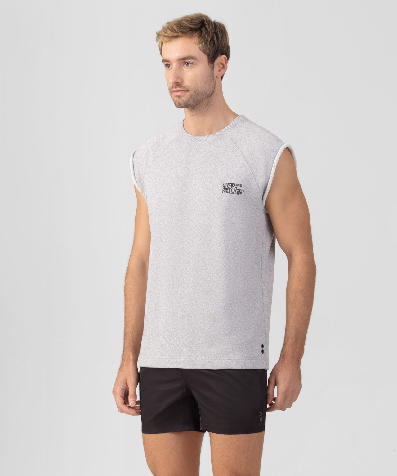 Organic Cotton Sleeveless Sweatshirt "DISCIPLINE": Grey Melange