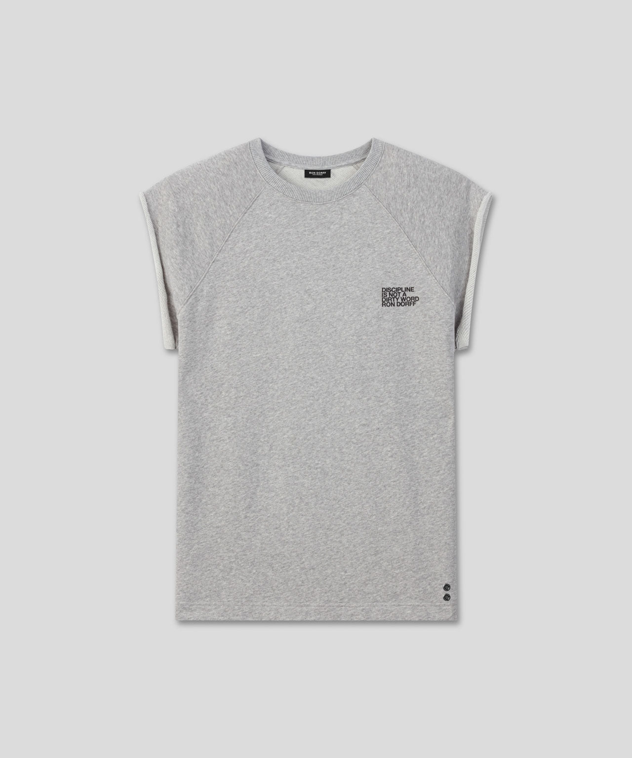 Organic Cotton Sleeveless Sweatshirt "DISCIPLINE": Grey Melange