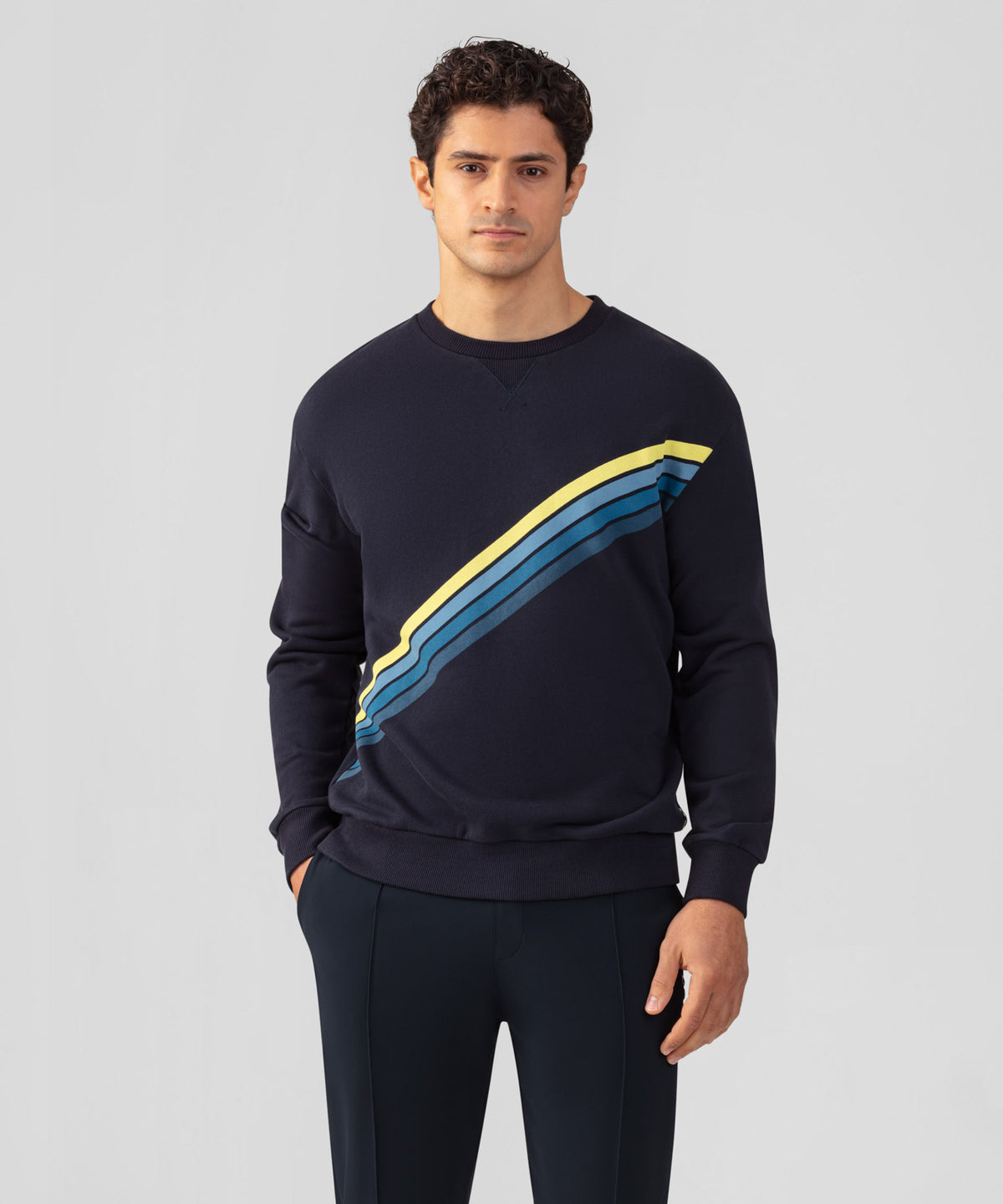 Organic Cotton Sweatshirt w. Diagonal Stripes: Navy