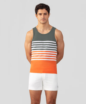 Organic Cotton Tank Top w. Stripes: Green Shadow