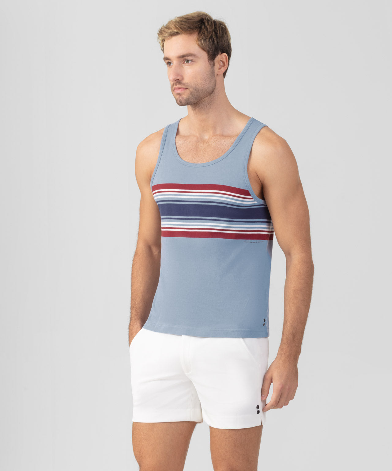 Organic Cotton Tank Top w. Chest Stripes: Faded Denim