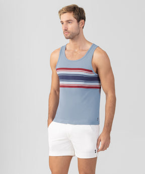 Organic Cotton Tank Top w. Chest Stripes: Faded Denim