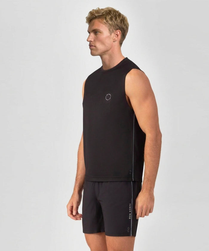 T-shirt de sport sans manches avec passepoil réfléchissant: Noir