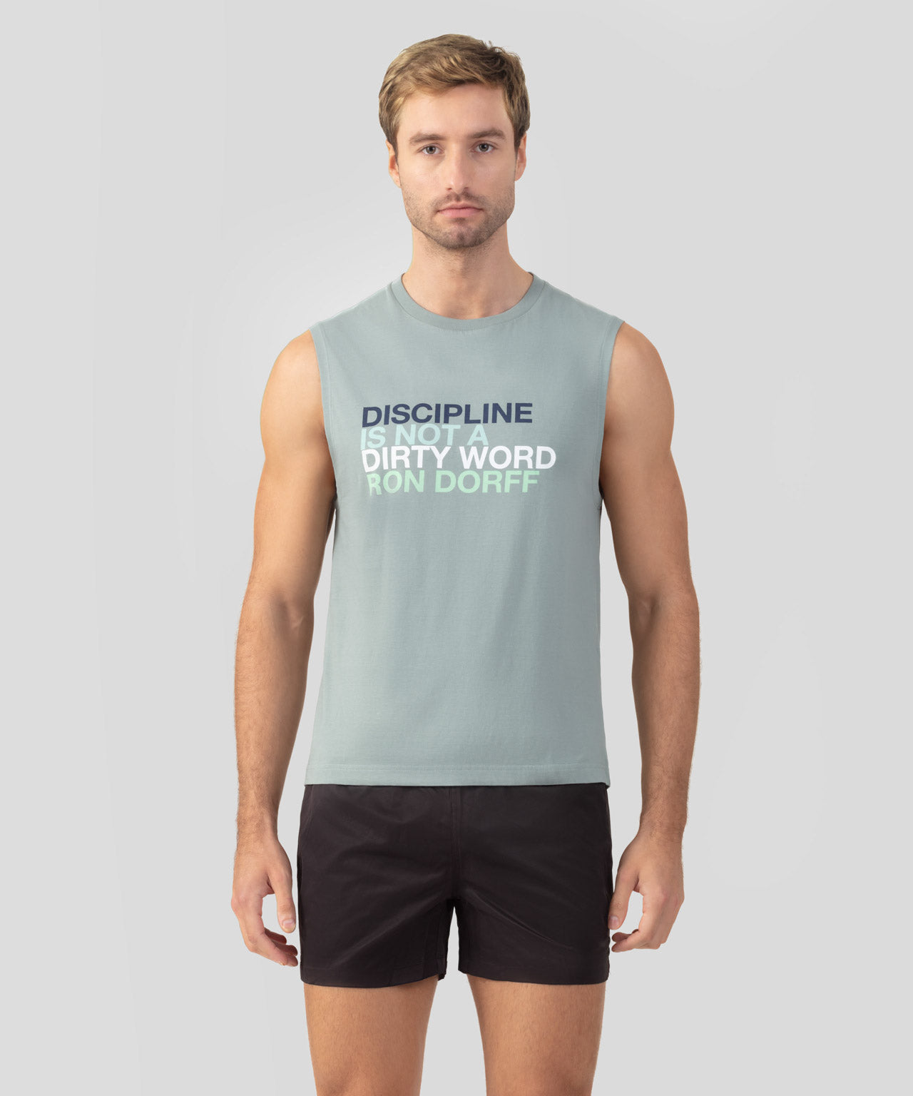 Organic Cotton Sleeveless T-Shirt "DISCIPLINE": Aquamarine