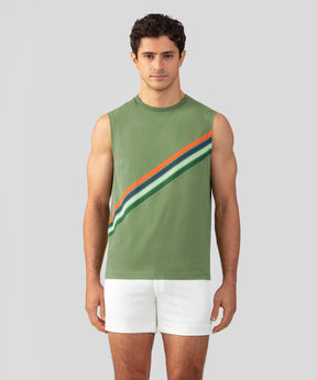 T-shirt sans manches en coton organique à rayures diagonales: Vert cactus