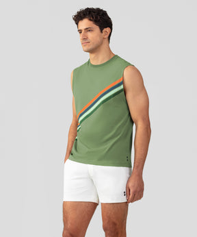 T-shirt sans manches en coton organique à rayures diagonales: Vert cactus