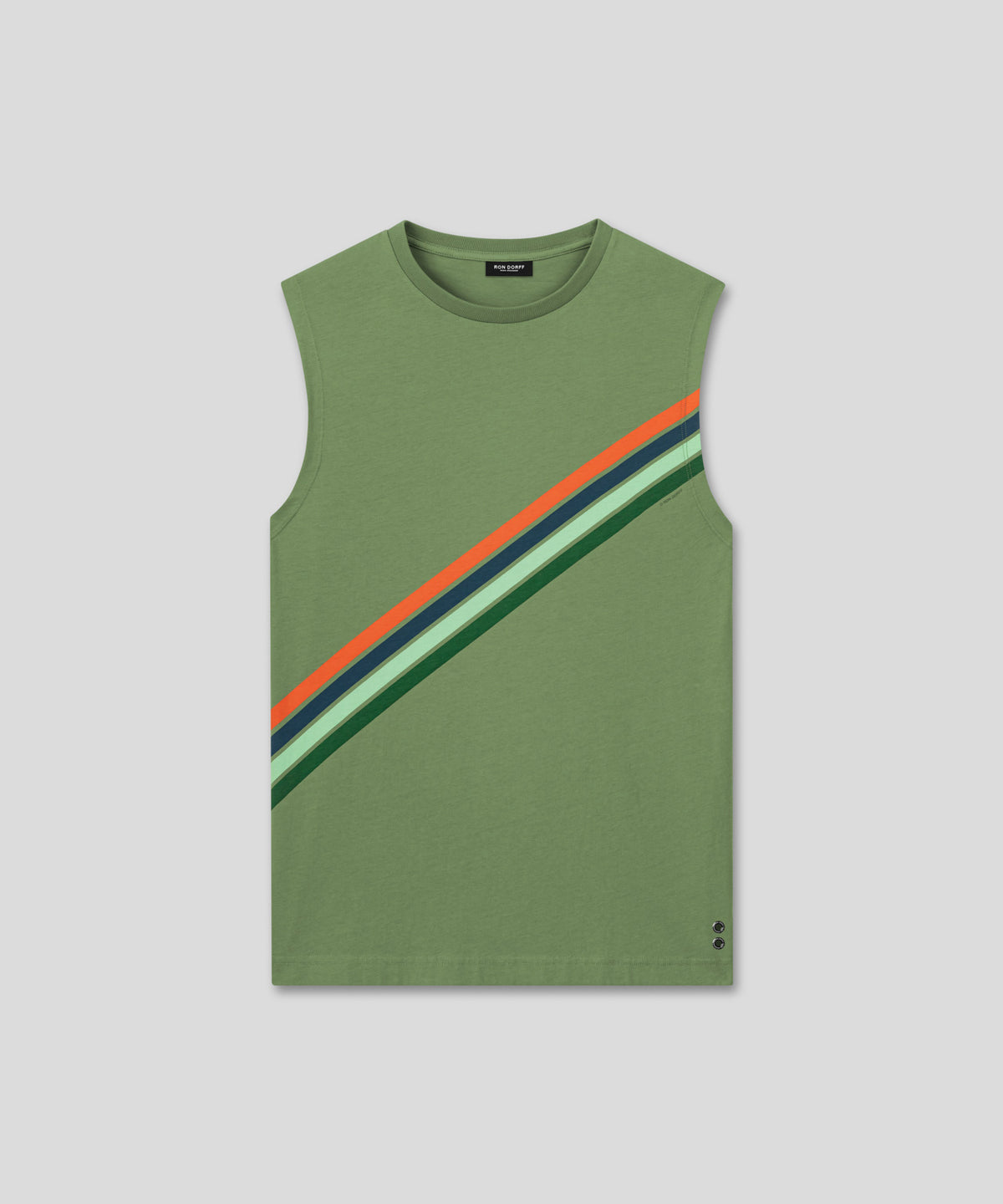 Organic Cotton Sleeveless T-Shirt w. Diagonal Stripes: Cactus