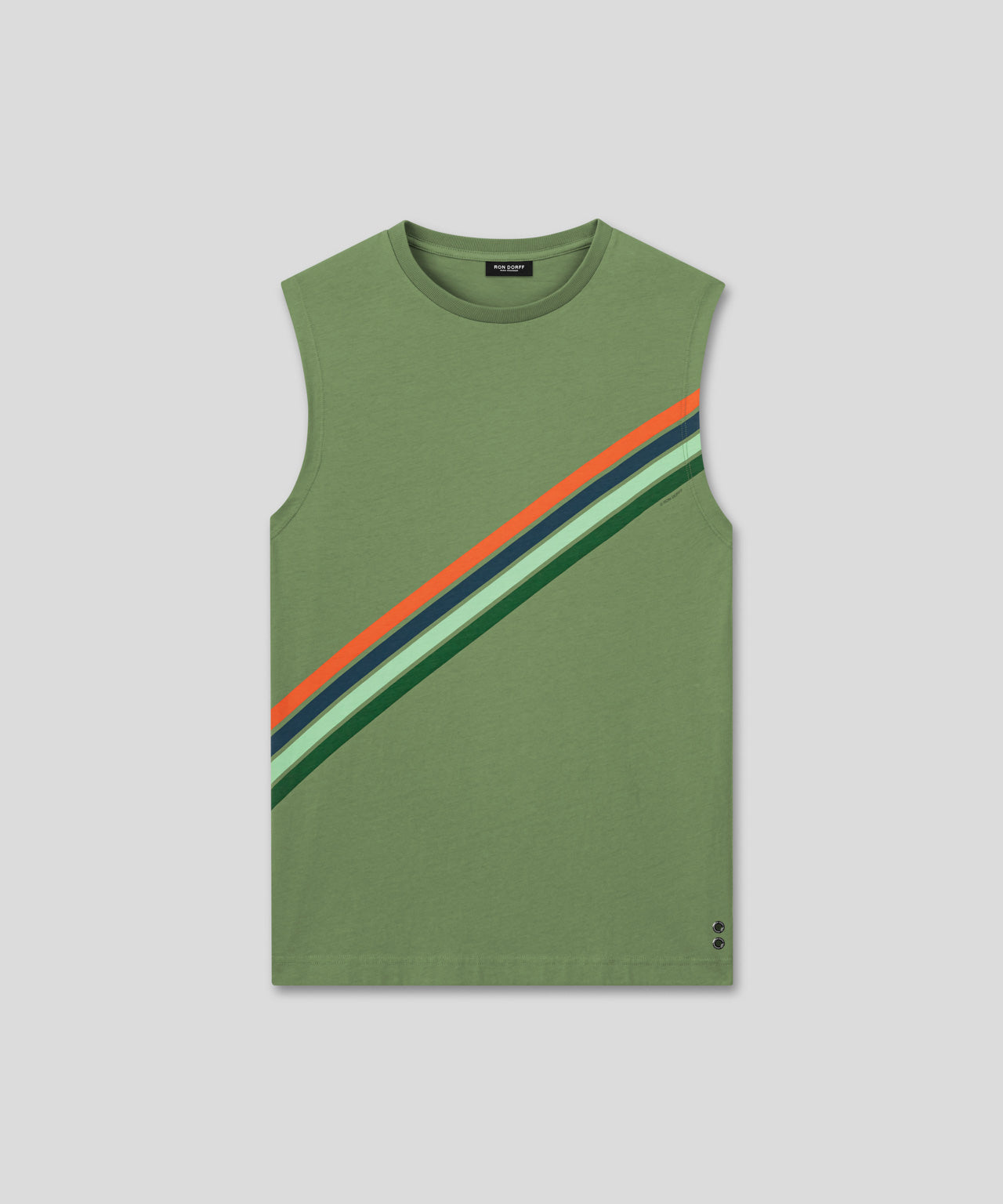 T-shirt sans manches en coton organique à rayures diagonales: Vert cactus