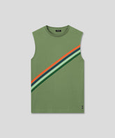 T-shirt sans manches en coton organique à rayures diagonales: Vert cactus