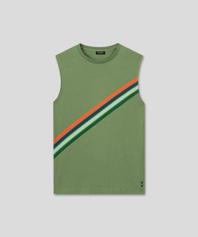 T-shirt sans manches en coton organique à rayures diagonales: Vert cactus