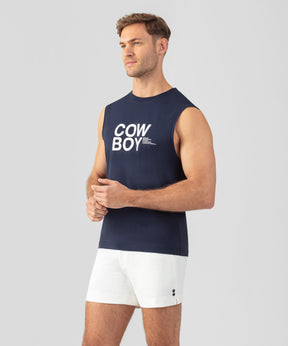 Organic Cotton Sleeveless T-Shirt "COW BOY": Navy