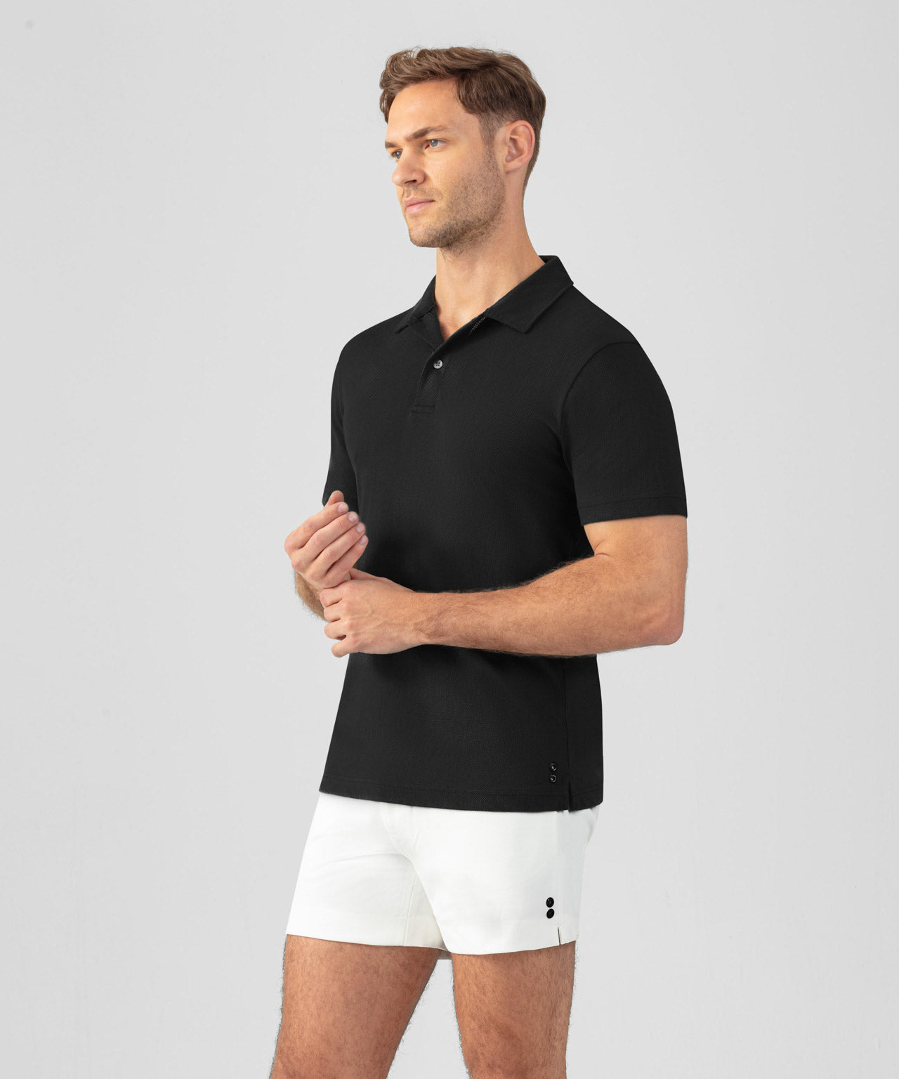 Polo en filet de coton: Noir