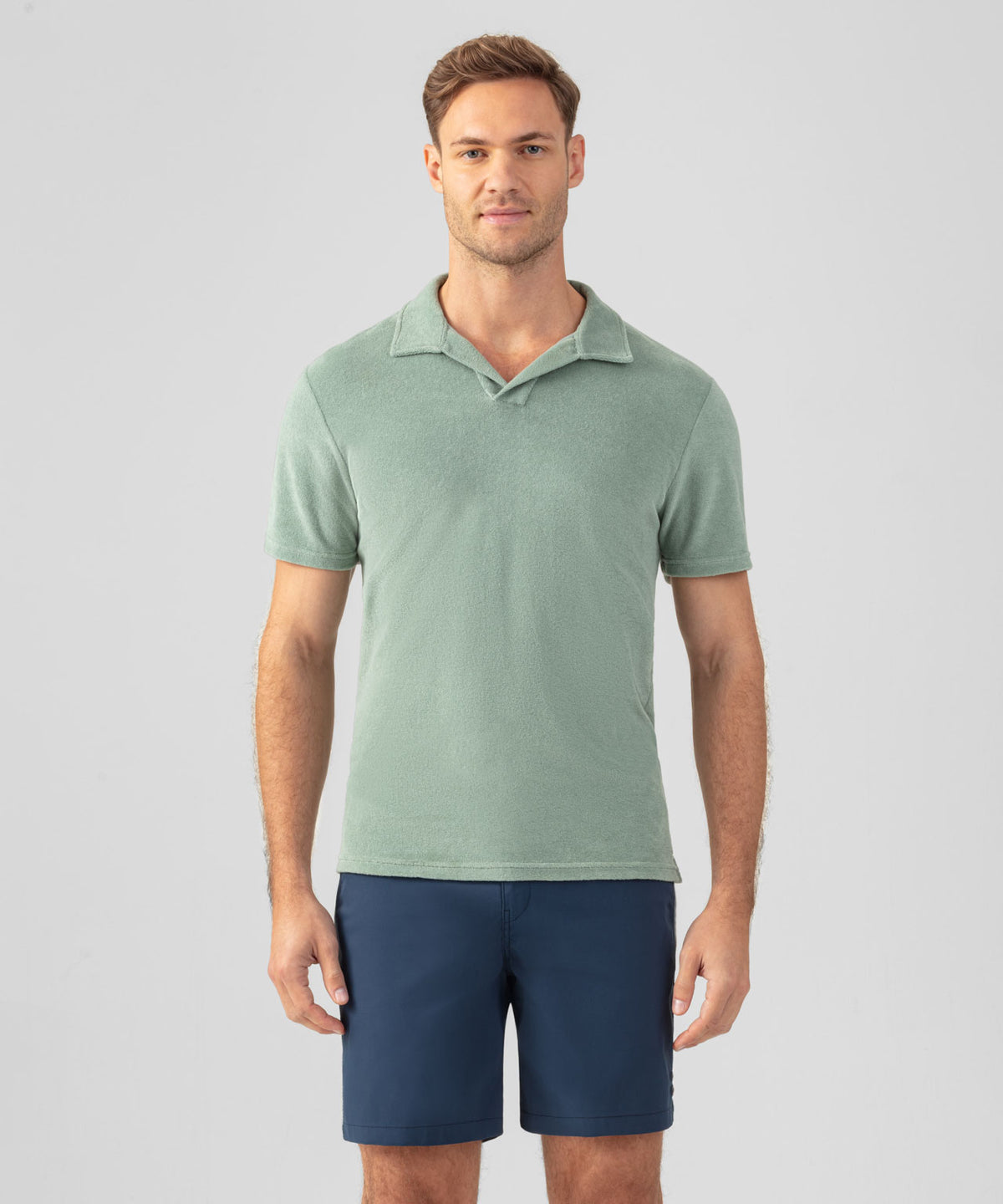 Cotton Terry V Neck Polo: Aquamarine