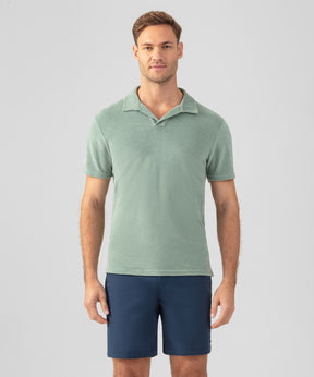 Cotton Terry V Neck Polo: Aquamarine