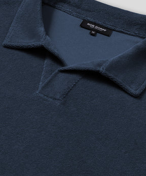 Cotton Terry V Neck Polo: Deep Ocean