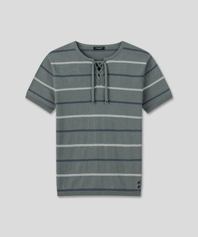 Knitted T-Shirt w. Fisherman Stripes: Green Shadow