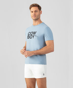 Organic Cotton T-Shirt "COW BOY": Faded Denim