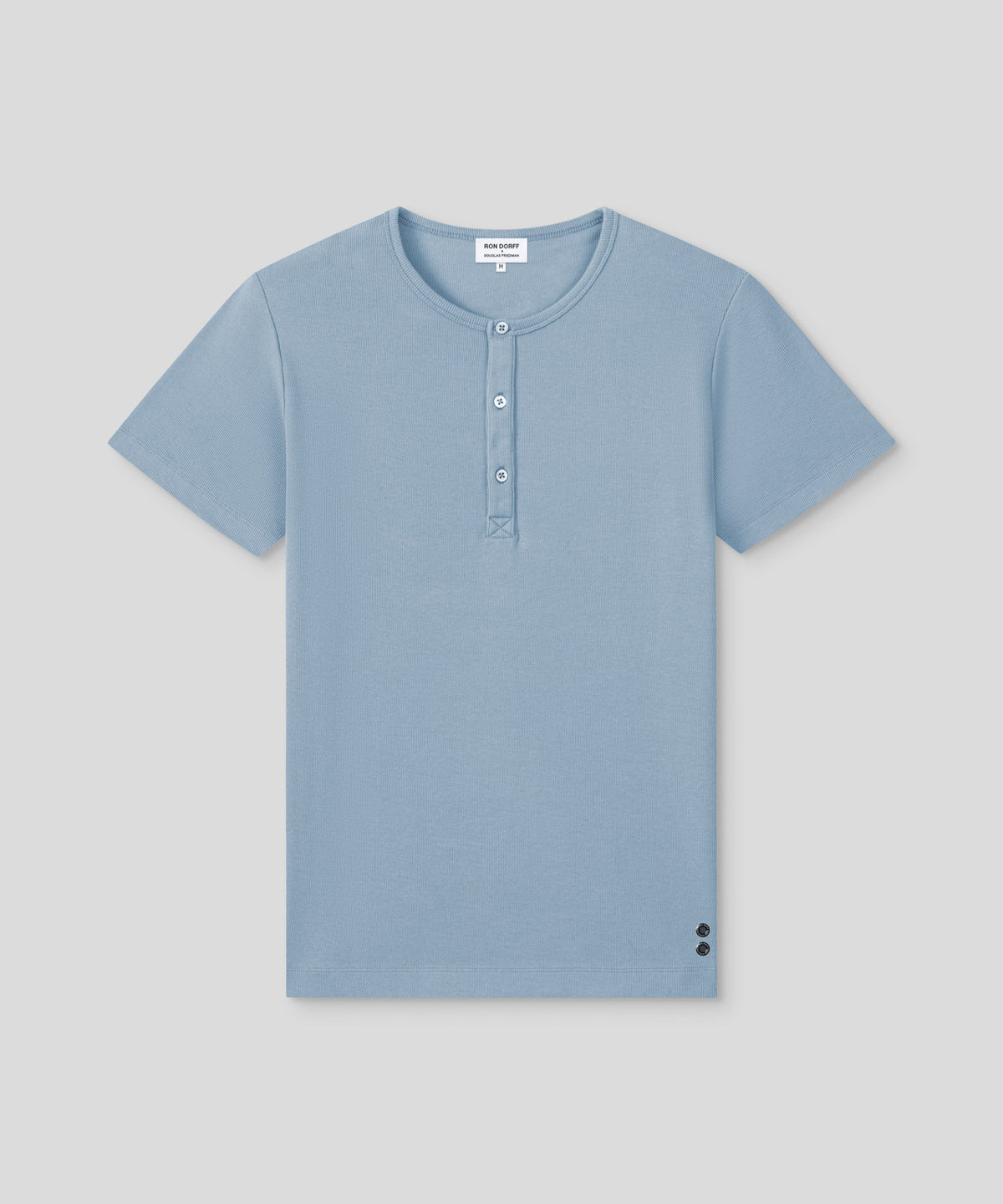 Ribbed Short-Sleeved Henley: Faded Denim