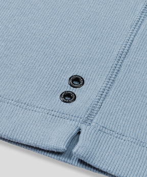 Ribbed Short-Sleeved Henley: Faded Denim