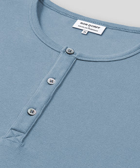 Ribbed Short-Sleeved Henley: Faded Denim