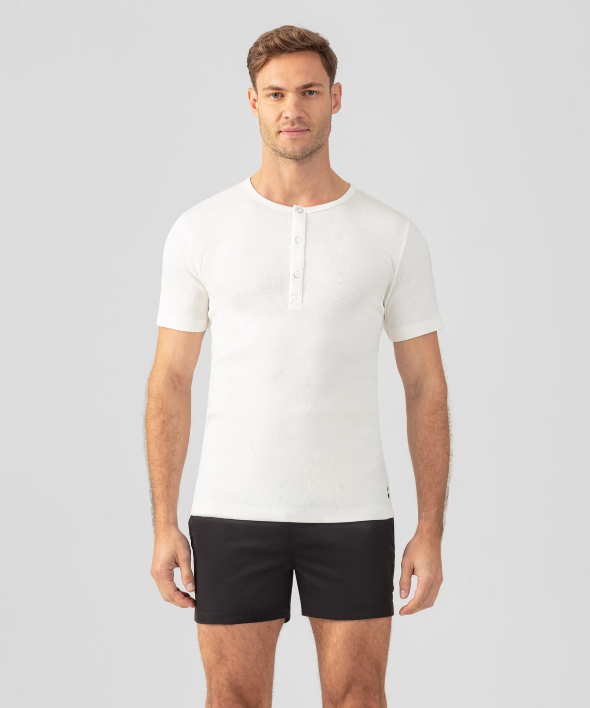 Ribbed Short-Sleeved Henley: Off White