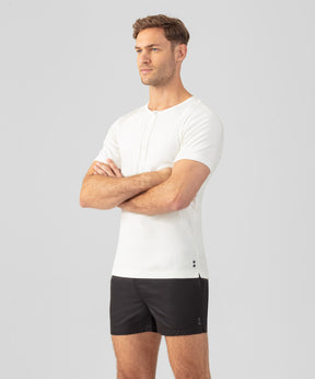 Ribbed Short-Sleeved Henley: Off White