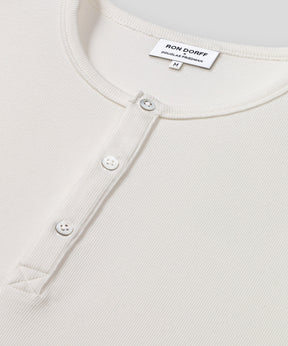 Ribbed Short-Sleeved Henley: Off White