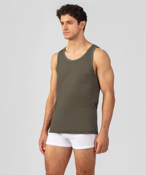 Cotton Mesh Tank Top: Military Green