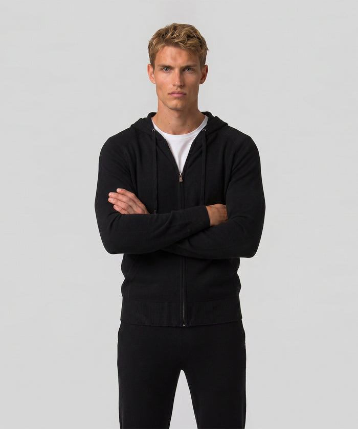 Cashmere Zipped Hoodie: Schwarz
