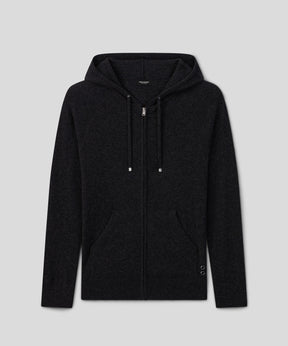 Sweat à capuche zippée en cachemire: Noir