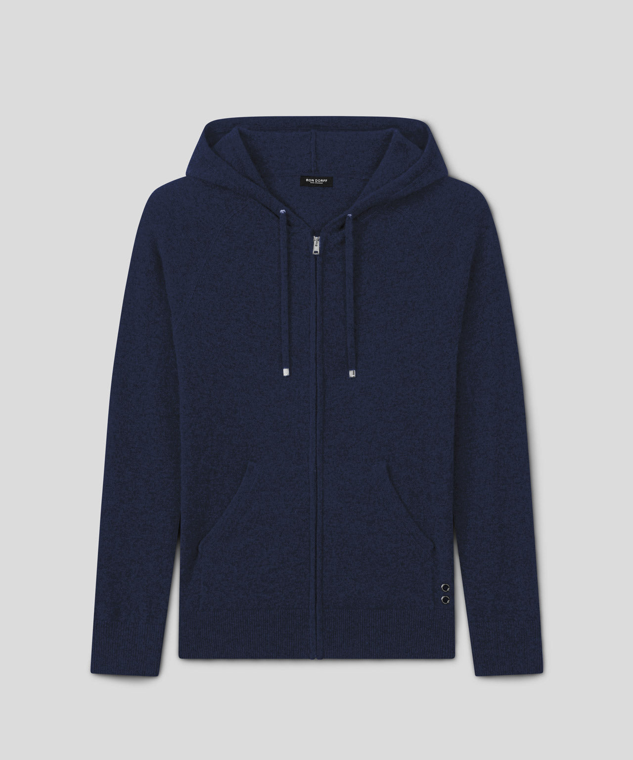 Pull à capuche zippé en cachemire: Bleu marine