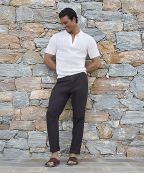 Knitted V Neck Polo: Off White