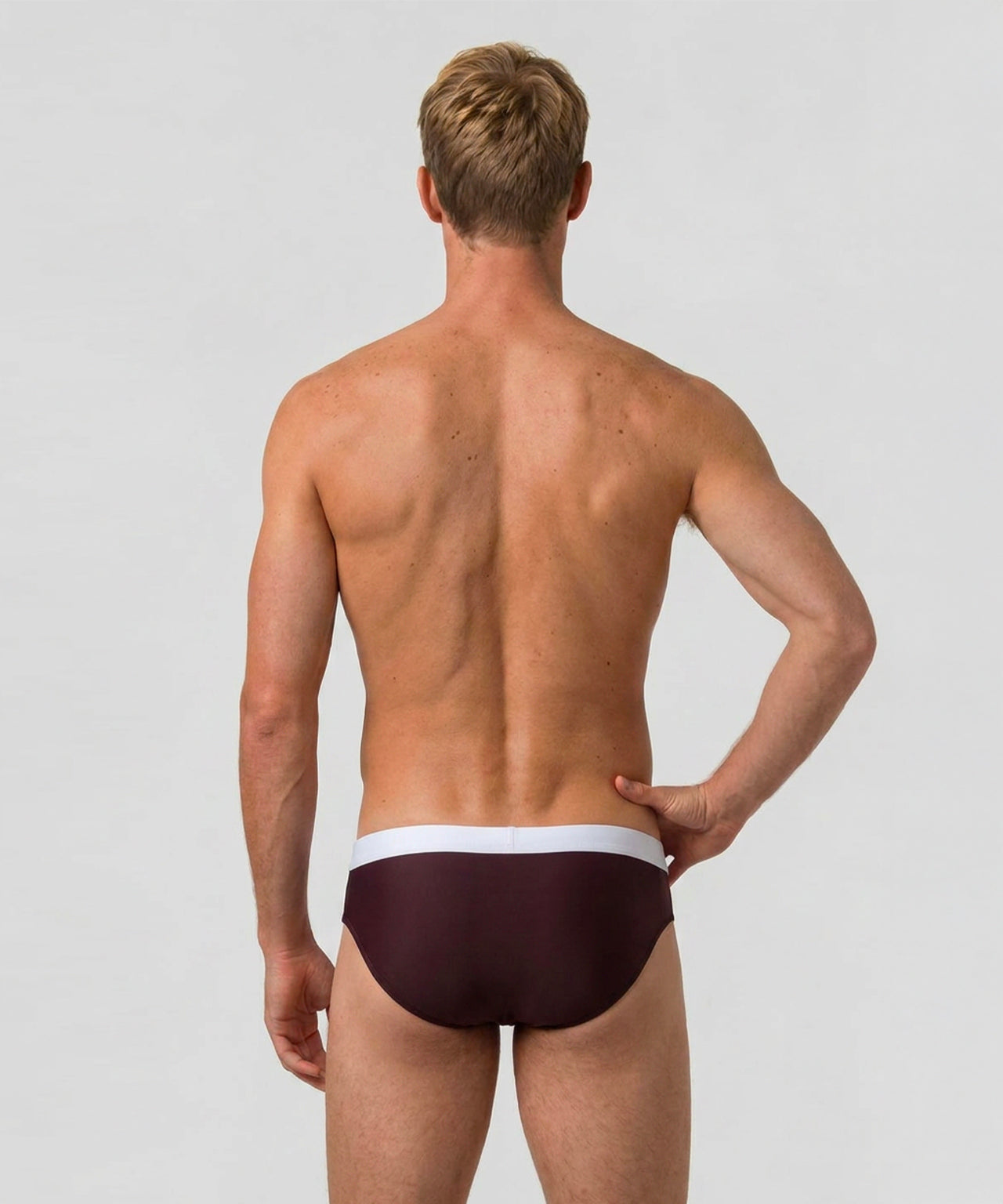 Slip de bain à ceinture contrastée: Nude espresso