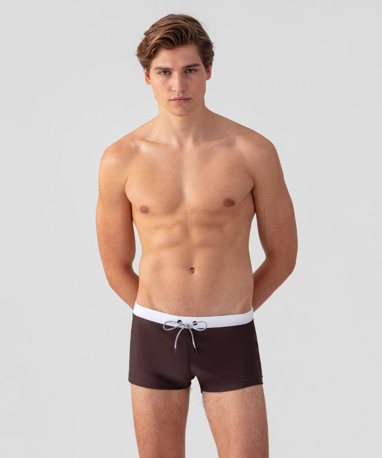 Boxer de bain à ceinture contrastée: Nude espresso