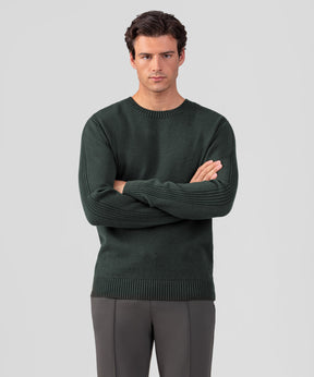 Cotton-Wool Navy Sweater w. Side Rib: Military Green