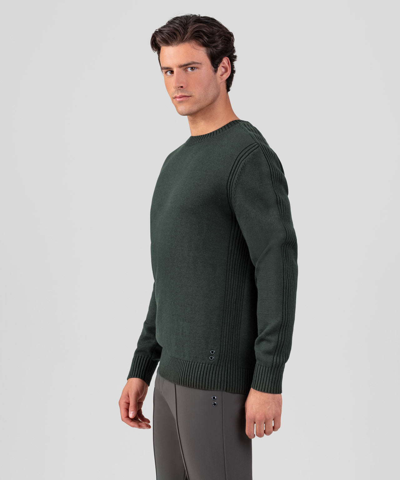 Cotton-Wool Navy Sweater w. Side Rib: Military Green