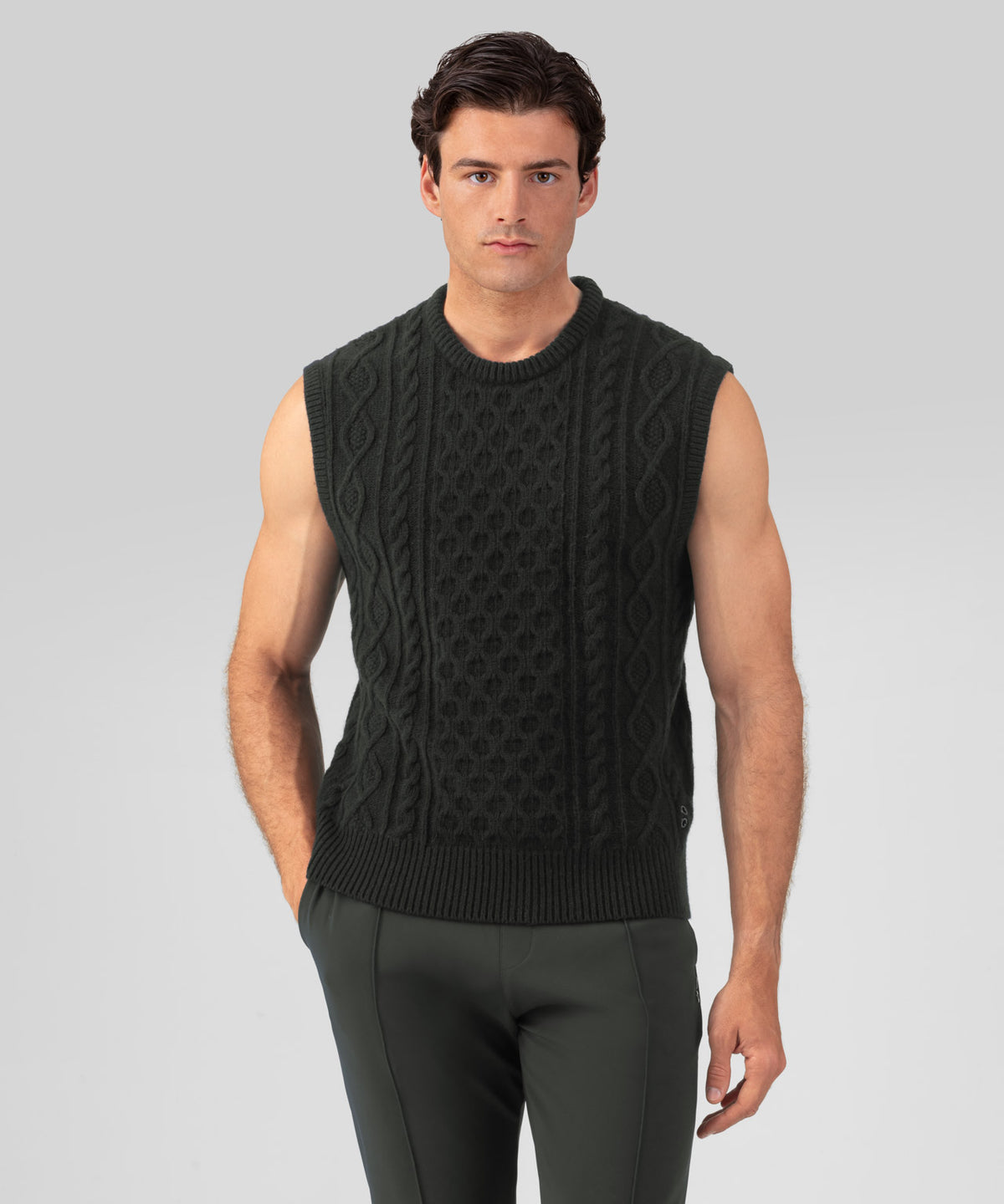 Wool Cashmere Telemark Sleeveless Sweater: Dark Khaki