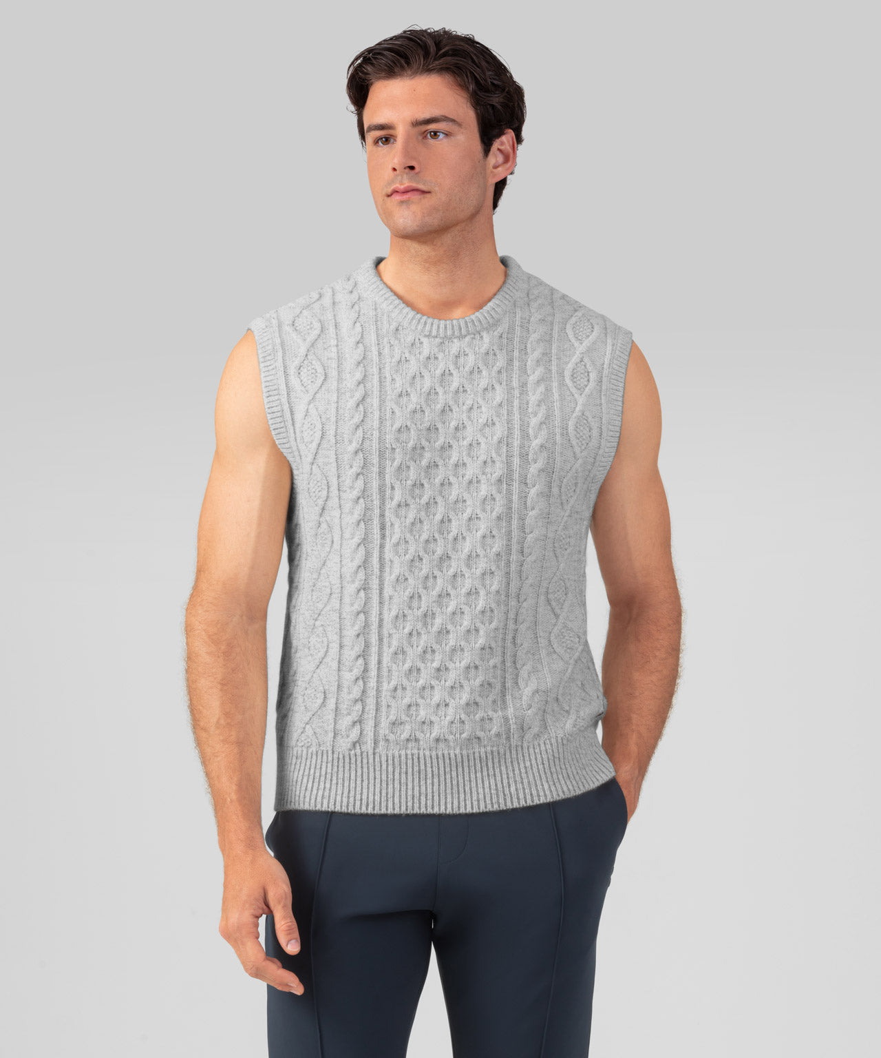 Wool Cashmere Telemark Sleeveless Sweater: Grey Melange