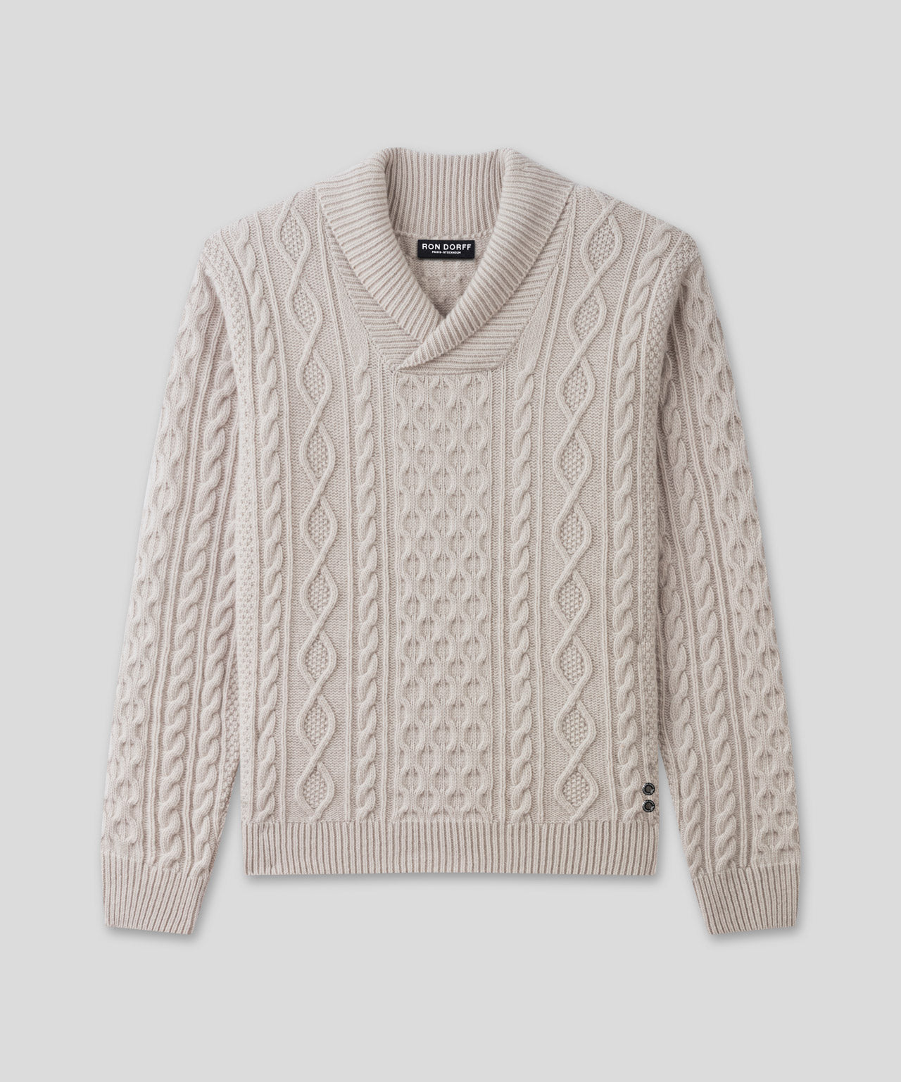 Wool Cashmere Shawl Collar Telemark Sweater: Beige Melange