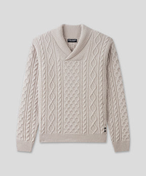 Wool Cashmere Shawl Collar Telemark Sweater: Beige Melange