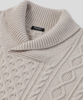 Wool Cashmere Shawl Collar Telemark Sweater: Beige Melange