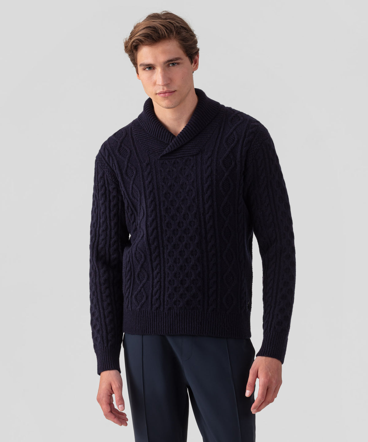 Wool Cashmere Shawl Collar Telemark Sweater: Navy