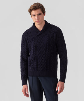 Wool Cashmere Shawl Collar Telemark Sweater: Navy