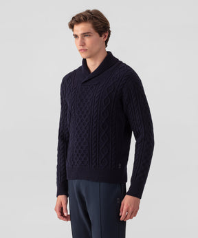 Wool Cashmere Shawl Collar Telemark Sweater: Navy
