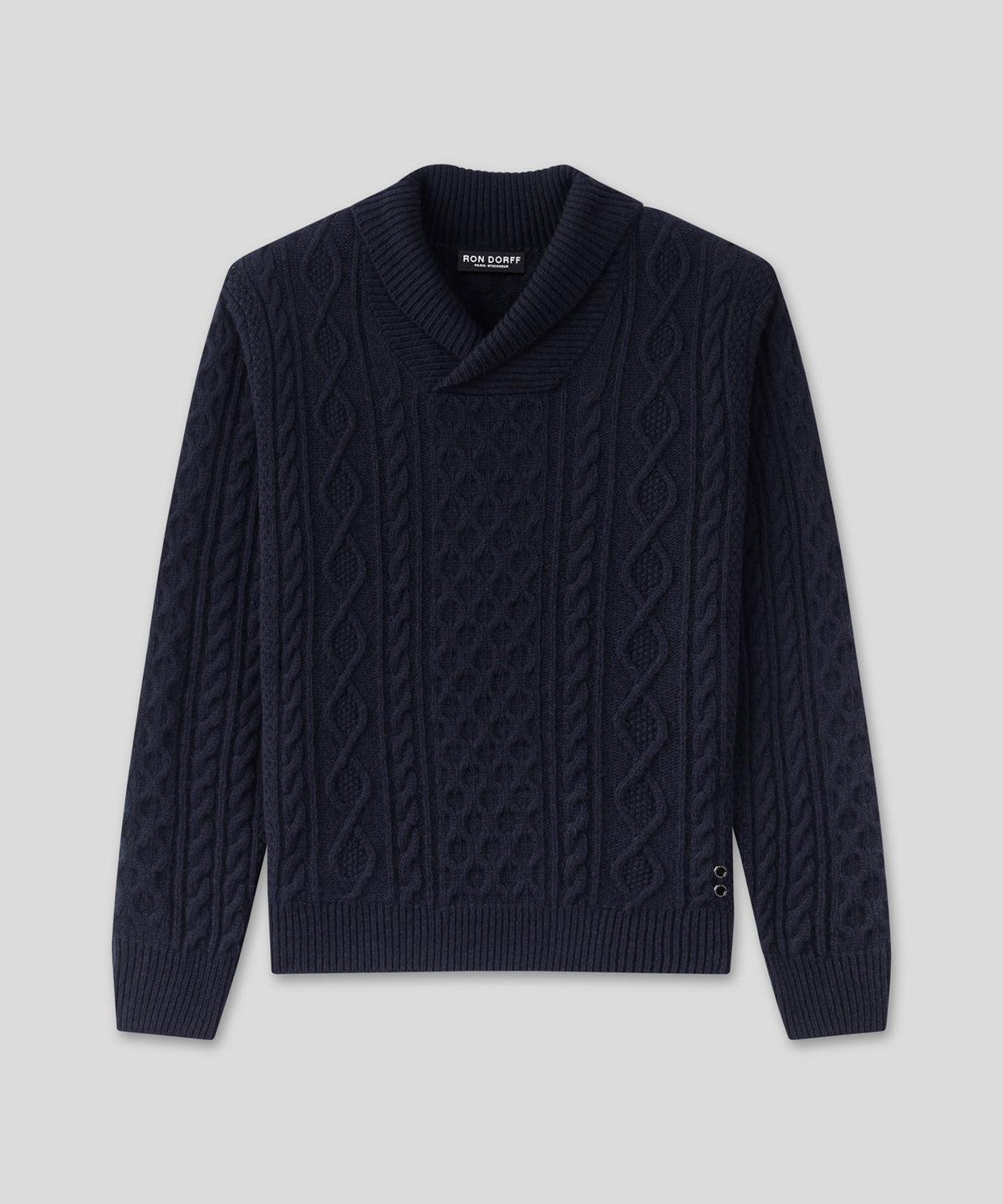 Wool Cashmere Shawl Collar Telemark Sweater: Navy