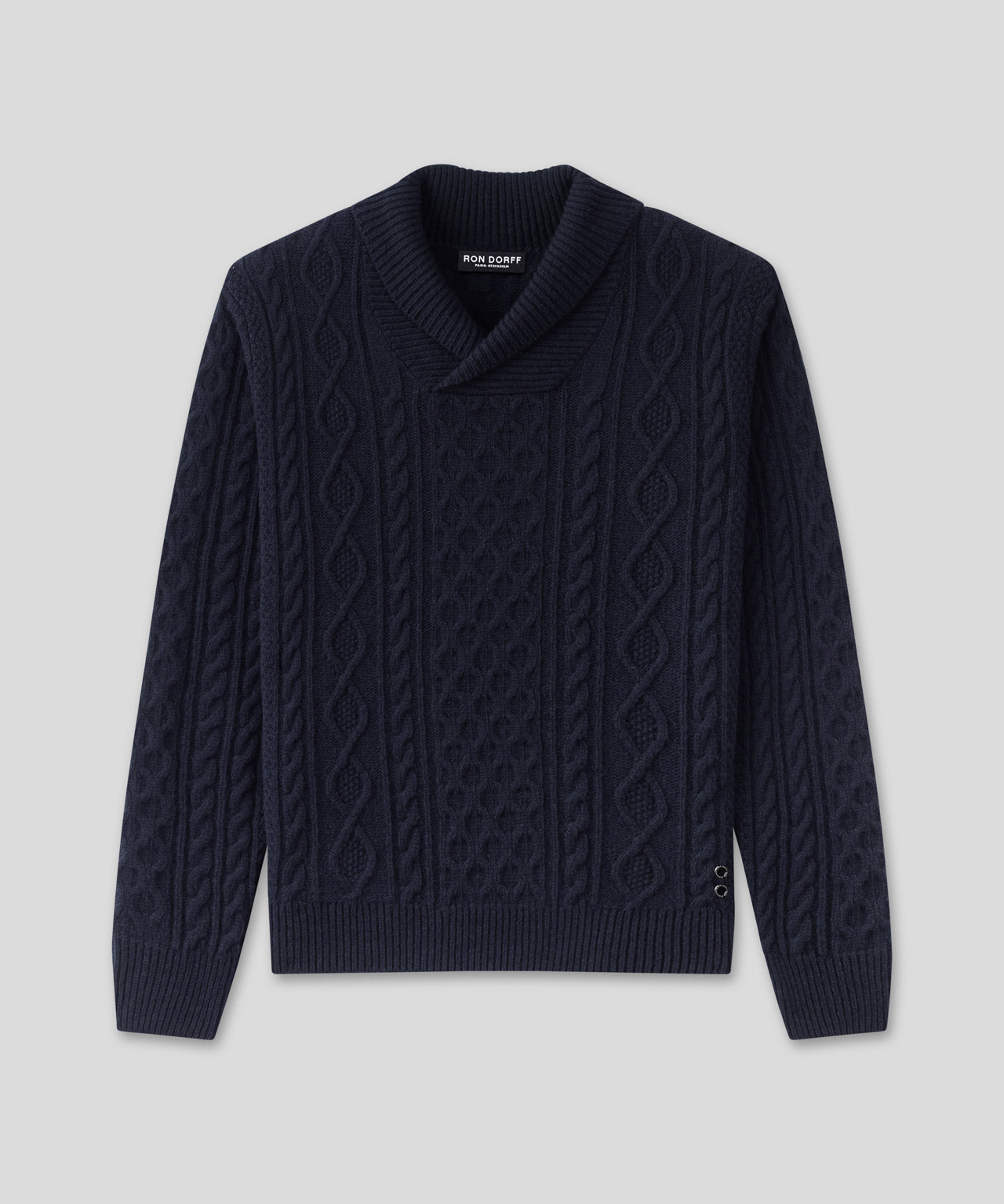 Wool Cashmere Shawl Collar Telemark Sweater: Navy