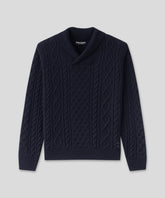 Wool Cashmere Shawl Collar Telemark Sweater: Navy