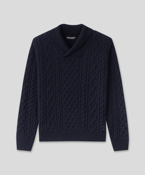 Wool Cashmere Shawl Collar Telemark Sweater: Navy