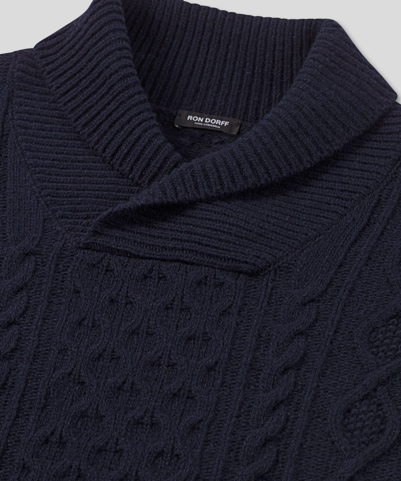 Wool Cashmere Shawl Collar Telemark Sweater: Navy