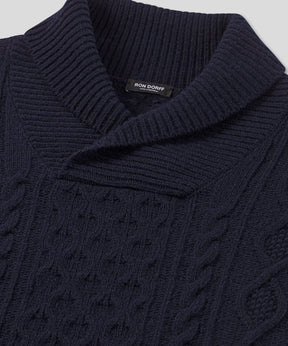 Wool Cashmere Shawl Collar Telemark Sweater: Navy